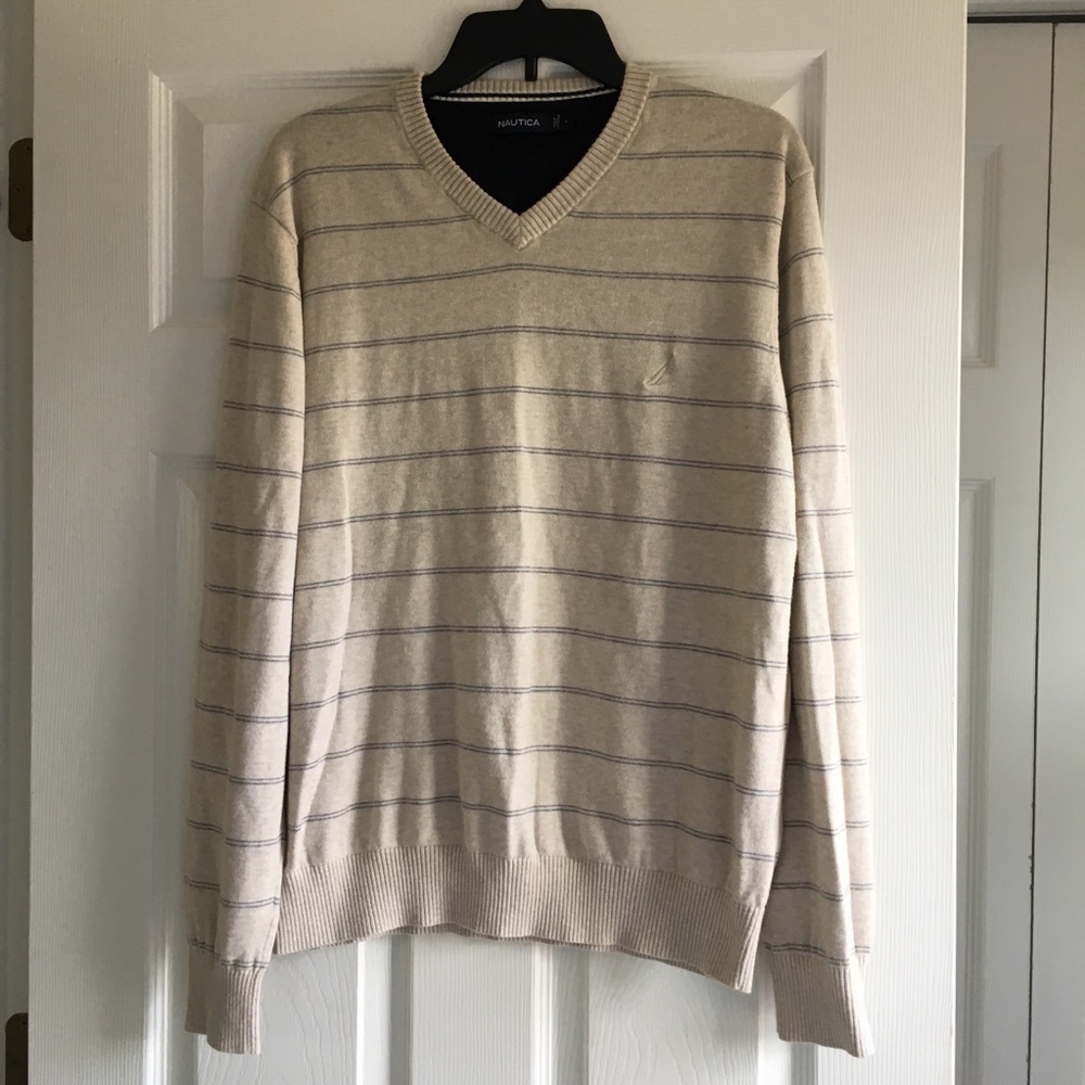 Nautica V-Neck Mens Striped Sweater-SZ L